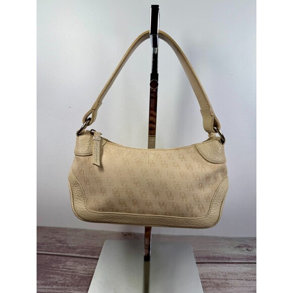 Dooney & Bourke handbag Beige Shoulder bagLeather & Signature Logo Fabric Hobo - Picture 2 of 16
